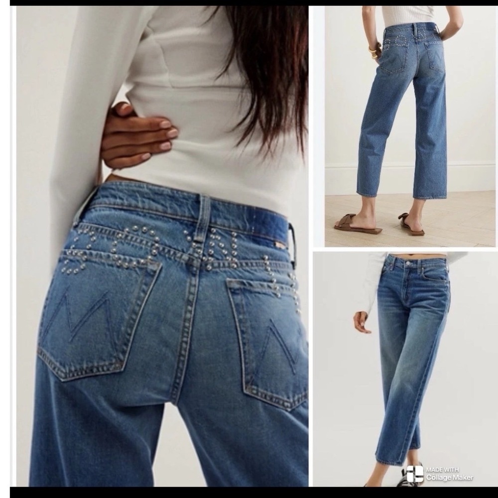 NWT Mother Bowie The Rambler Zip Ankle Jeans Blue Studded Under Pressure 34